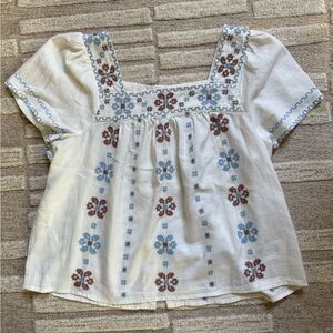 Madewell White and Blue Puff Sleeve Blouse